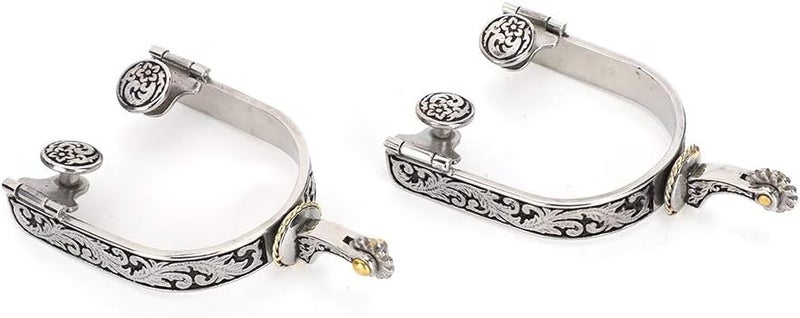woobles Stainless Steel West Cowboy Exquisite Pattern Horse Boot Spurs Decoration with Gear for Equestrian Competition Entertainment - Image 1